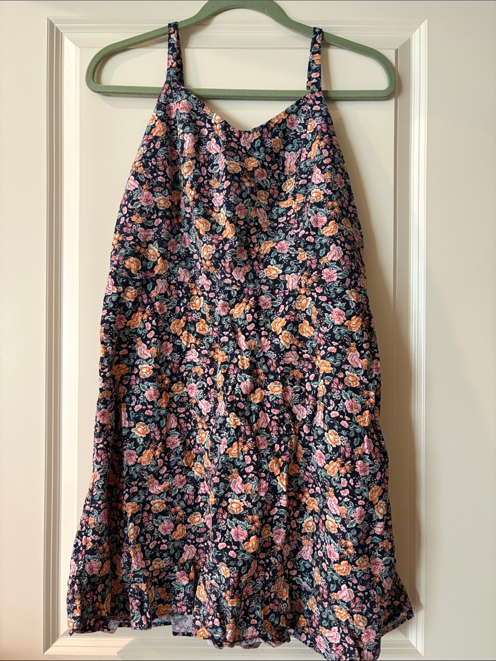 Old Navy Navy Floral Cami Dress with Pink & Peach Roses